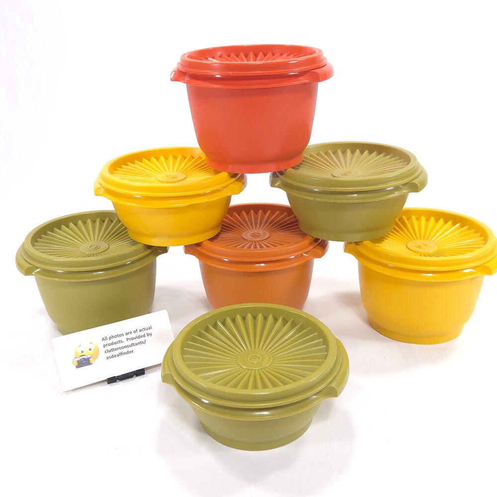 Vintage Tupperware Bundle 7 Servalier Bowls w/ Lids Harvest Colors #886 #1323